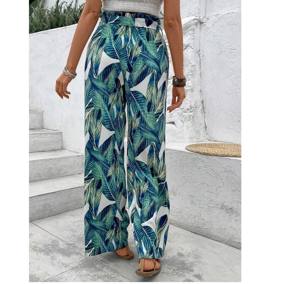 Boho Floral Print High Waisted Stretchy Waist Wide leg Pants - Picture 6 of 9